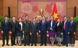 Chủ tịch Quốc hội Vương Đình Huệ tiếp Đại sứ Lào Sengphet Houngboungnuang