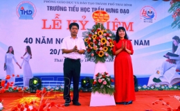 Đồng chí Bí thư Thành ủy, Chủ tịch HĐND thành phố chúc mừng 40 năm ngày Nhà giáo Việt Nam tại Trường Tiểu học Trần Hưng Đạo