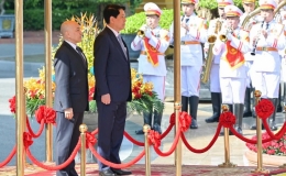 Chủ tịch nước Lương Cường chủ trì lễ đón cấp Nhà nước Quốc vương Campuchia Norodom Sihamoni