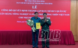 Thành lập Ban CHQS Ngân hàng Nông nghiệp và Phát triển nông thôn Việt Nam chi nhánh tỉnh Thái Bình