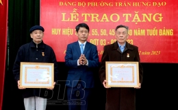 Trao tặng Huy hiệu Đảng đợt 3/2 tại Đảng bộ phường Trần Hưng Đạo
