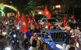 Người hâm mộ Thái Bình ăn mừng chiến thắng của đội tuyển bóng đá U23 Việt Nam