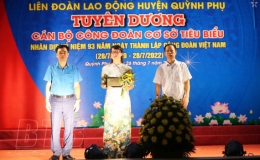 Liên đoàn Lao động huyện Quỳnh Phụ: Tuyên dương 32 cán bộ công đoàn cơ sở tiêu biểu