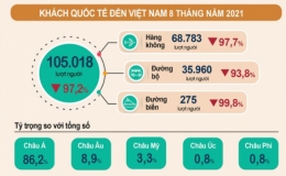 Du lịch 8 tháng năm 2021 vẫn ảm đạm