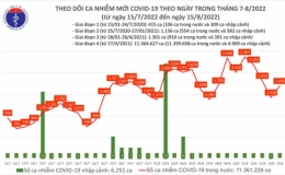 Ngày 15/8: Thêm 1.695 ca mắc COVID-19 mới; 124 bệnh nhân đang thở oxy