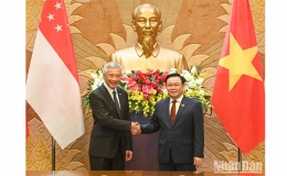 Chủ tịch Quốc hội Vương Đình Huệ hội kiến Thủ tướng Singapore Lý Hiển Long