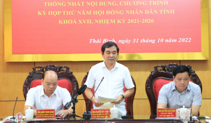 Kỳ họp thứ năm HĐND tỉnh Thái Bình dự kiến diễn ra từ ngày 7- 9/12/2022