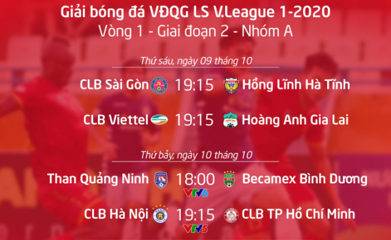 Lịch thi đấu và trực tiếp V.League 2020 vòng 1 – giai đoạn 2: Tâm điểm CLB Hà Nội – CLB TP Hồ Chí Minh (VTV5), Than Quảng Ninh – B. Bình Dương (VTV6)