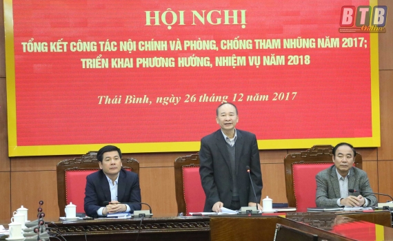 Bài phát biểu của đồng chí Phạm Văn Sinh, Bí thư Tỉnh ủy tại hội nghị tổng kết công tác nội chính và phòng, chống tham nhũng năm 2017; triển khai nhiệm vụ năm 2018