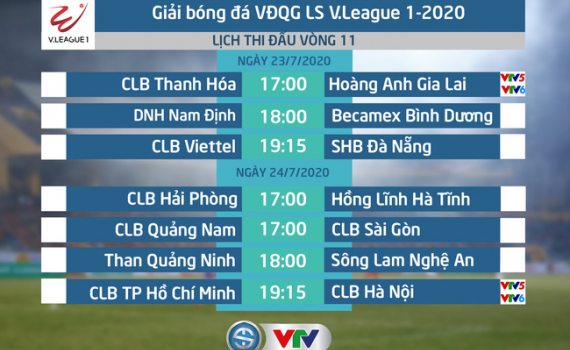 Lịch thi đấu và trực tiếp vòng 11 V.League 2020: CLB TP Hồ Chí Minh – CLB Hà Nội, Thanh Hoá – Hoàng Anh Gia Lai